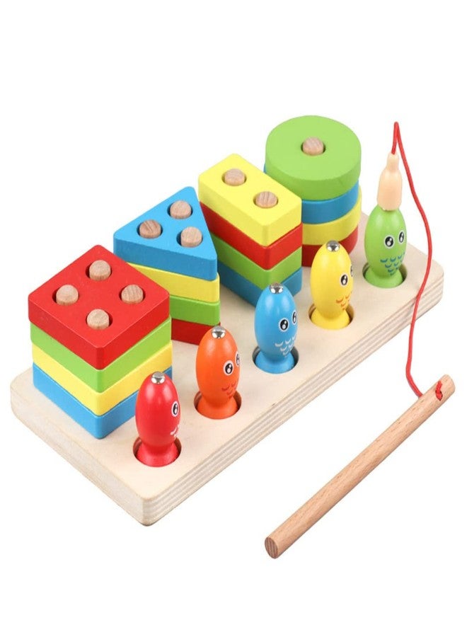 Kidology Kids Montessori Wooden Stacking Toys, Shape Sorting & Toddler Fishing Toys Preschool Learning Colur Recognition Building Blocks Learning Educational Puzzle, Pack of 1 - Image 3